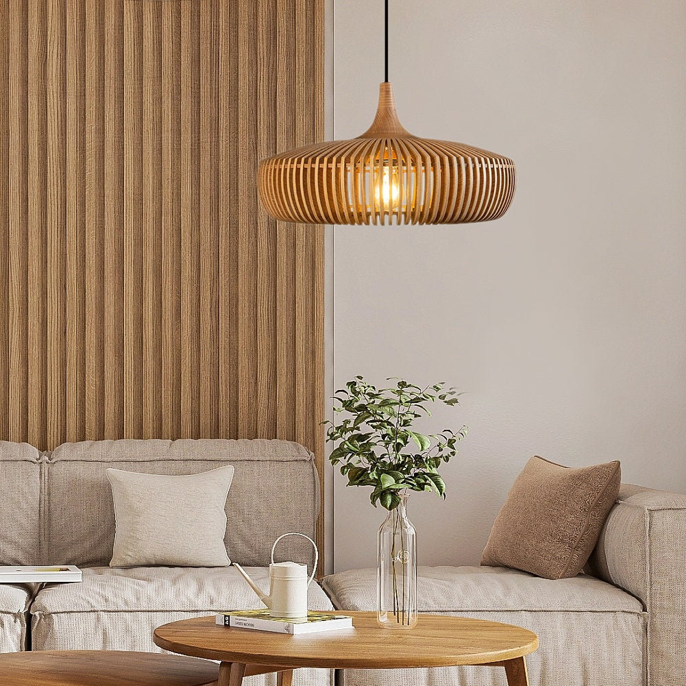Wood Slat Fin Pendant Light