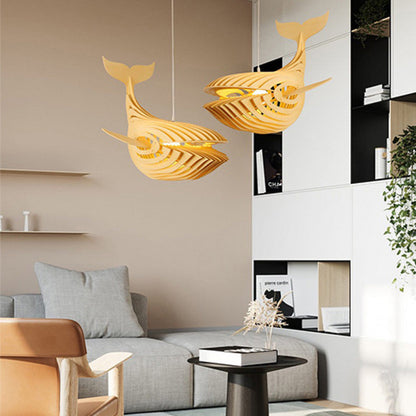 Solid Wood Whale Pendant Light