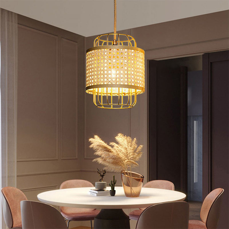 Rattan Cane Wire Birdcage Lantern