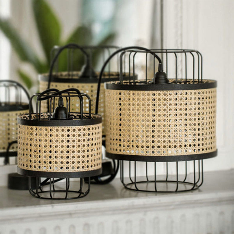 Rattan Cane Wire Birdcage Lantern