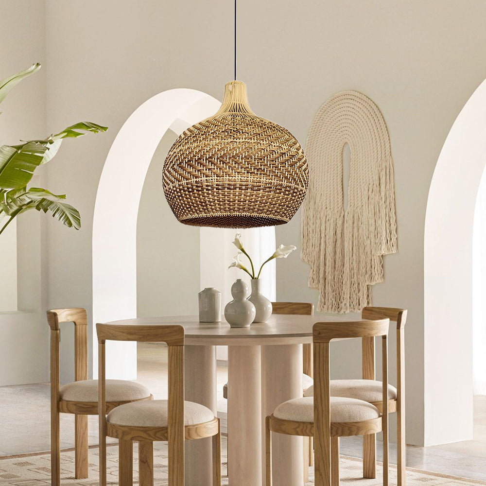 Undulating Herringbone Rattan Pendant