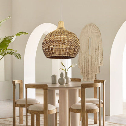 Undulating Herringbone Rattan Pendant