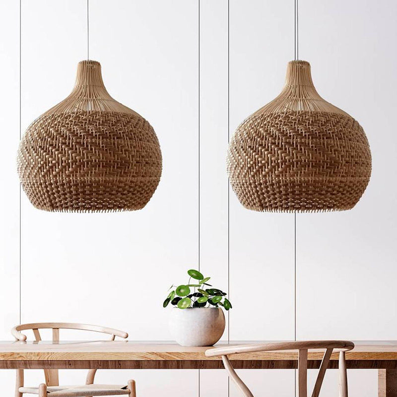 Undulating Herringbone Rattan Pendant