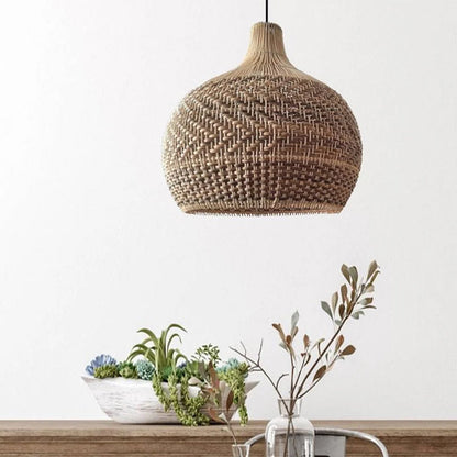 Undulating Herringbone Rattan Pendant