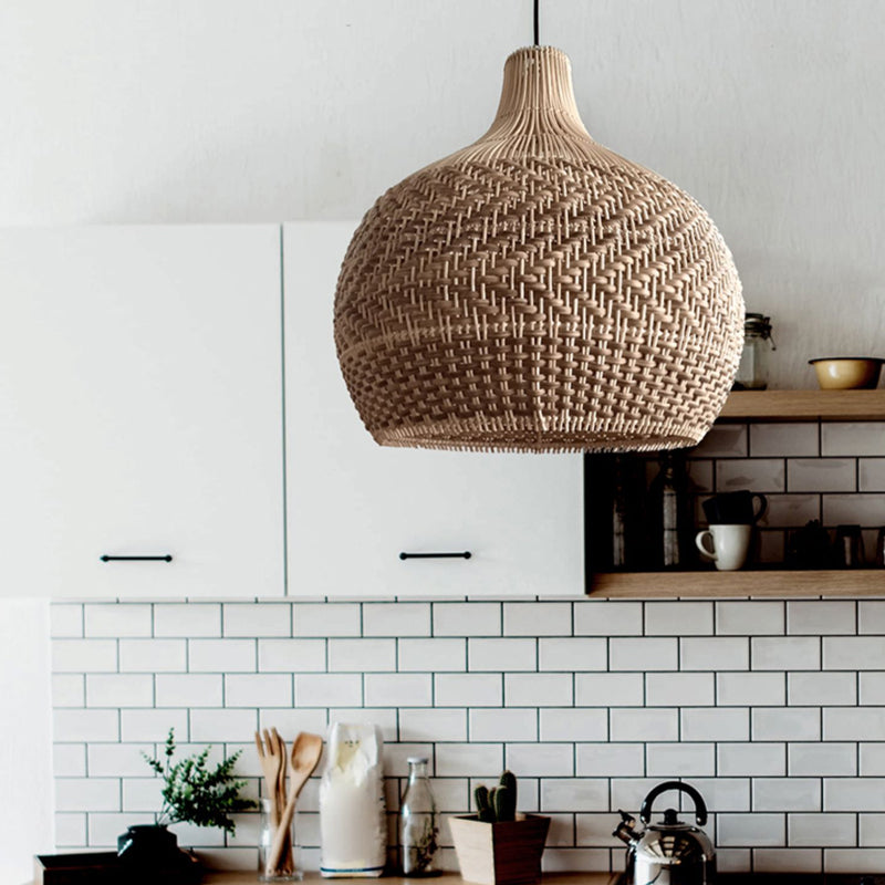 Undulating Herringbone Rattan Pendant