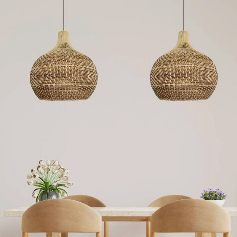 Undulating Herringbone Rattan Pendant