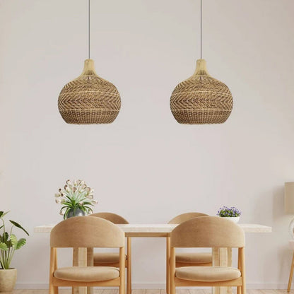 Undulating Herringbone Rattan Pendant