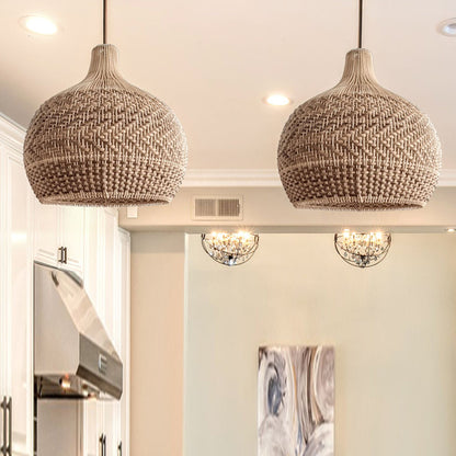 Undulating Herringbone Rattan Pendant