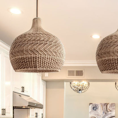 Undulating Herringbone Rattan Pendant