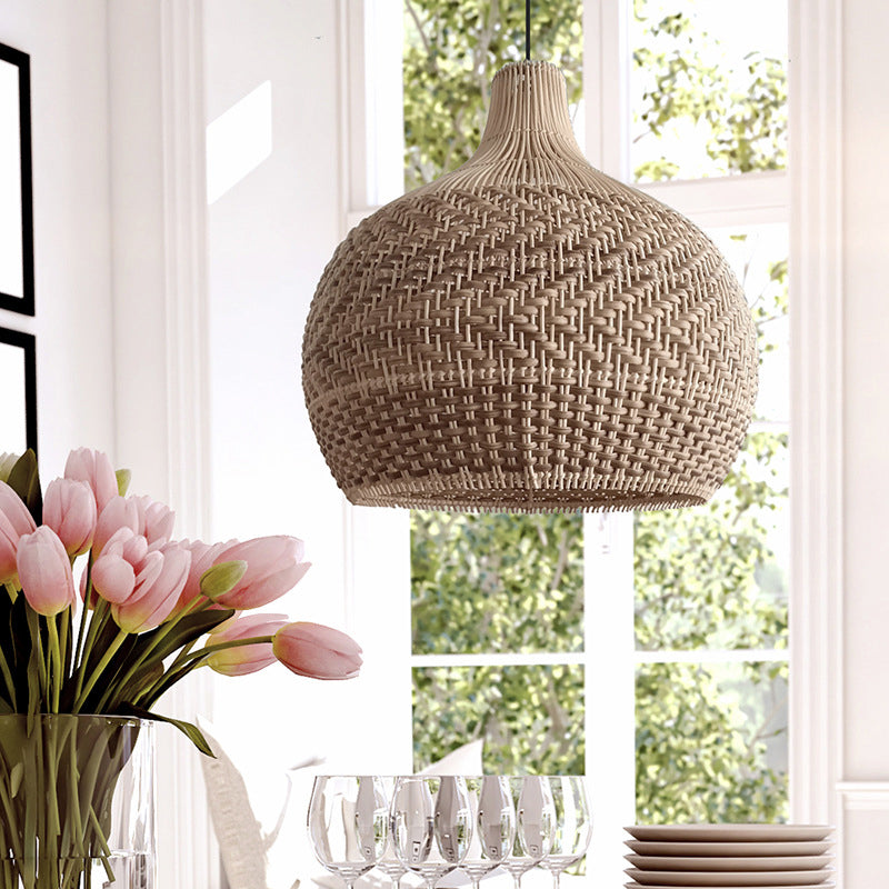 Undulating Herringbone Rattan Pendant