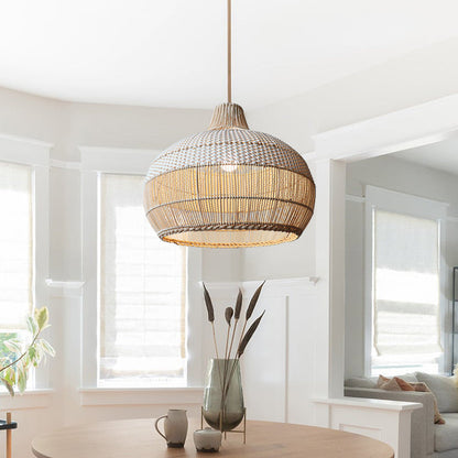 Open-Weave Rattan Island Pendant