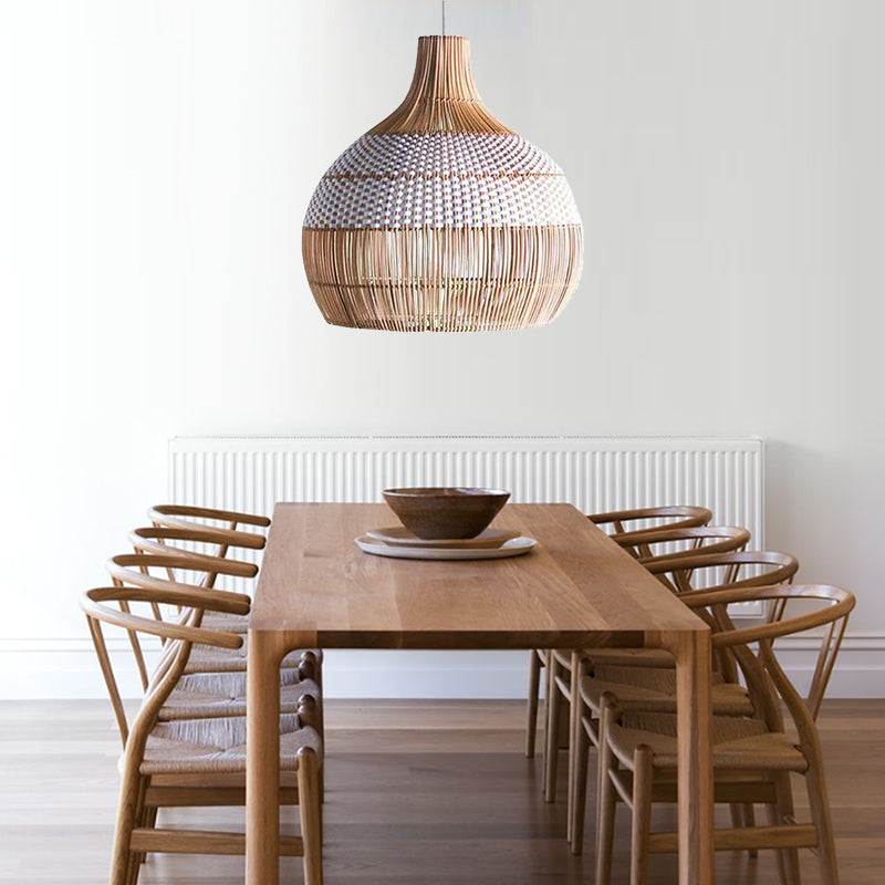 Two-Tone White Band Rattan Bell Pendant