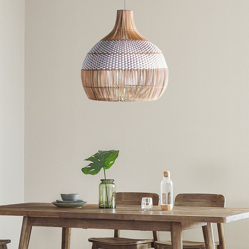 Two-Tone White Band Rattan Bell Pendant