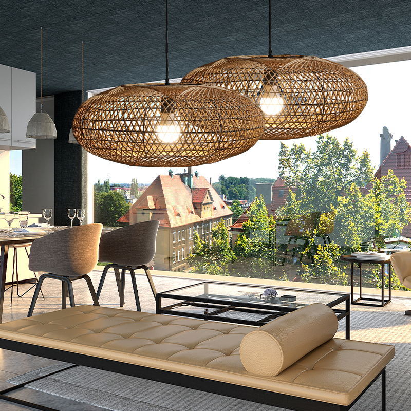 Hand Woven Pendant Light Rattan Lantern Lampshade-[Modern pendant lighting for bedroom and living space]-Demolights UK