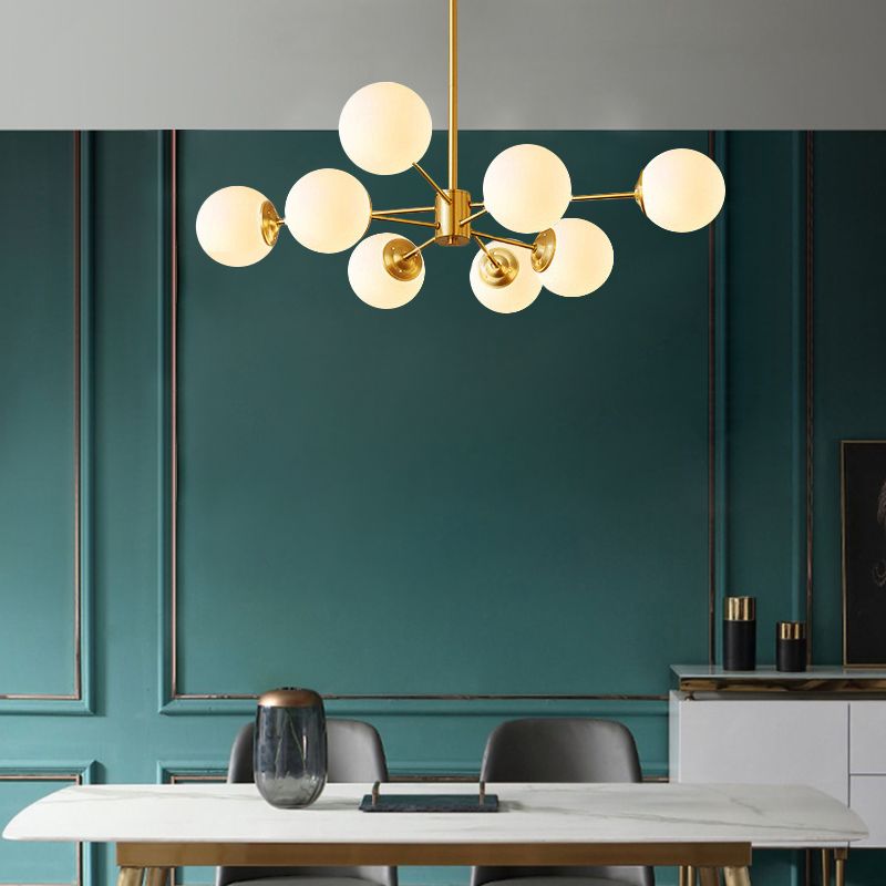 8-light Sputnik Gold Chandelier Brass Ceiling Light-[Modern pendant lighting for bedroom and living space]-Demolights UK