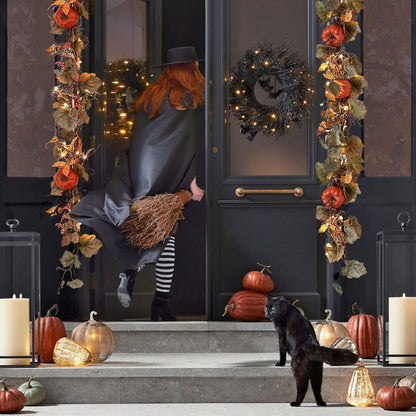 Pre-Lit Black Glitter Bat Halloween Wreath