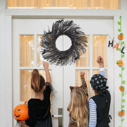 Pre-Lit Black Glitter Bat Halloween Wreath