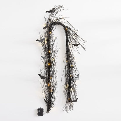 Pre-Lit Black Glitter Bat Halloween Wreath