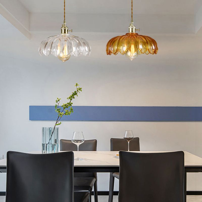 Brass and Glass Dome Ceiling Light