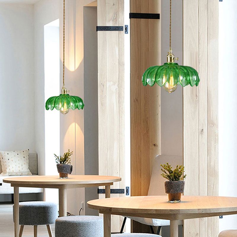 Brass and Glass Dome Ceiling Light