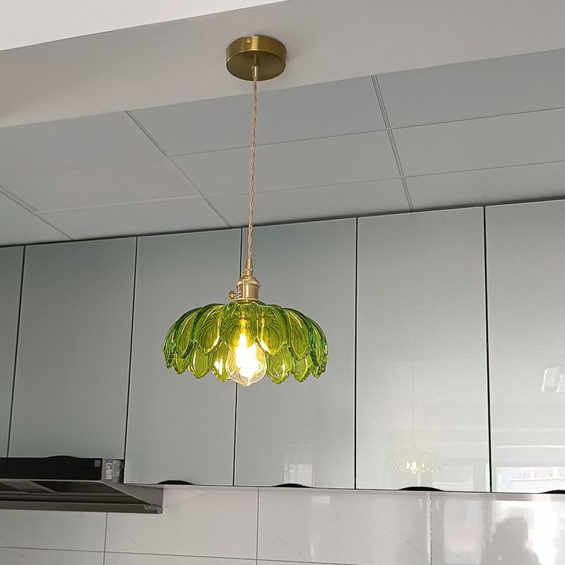 Brass and Glass Dome Ceiling Light