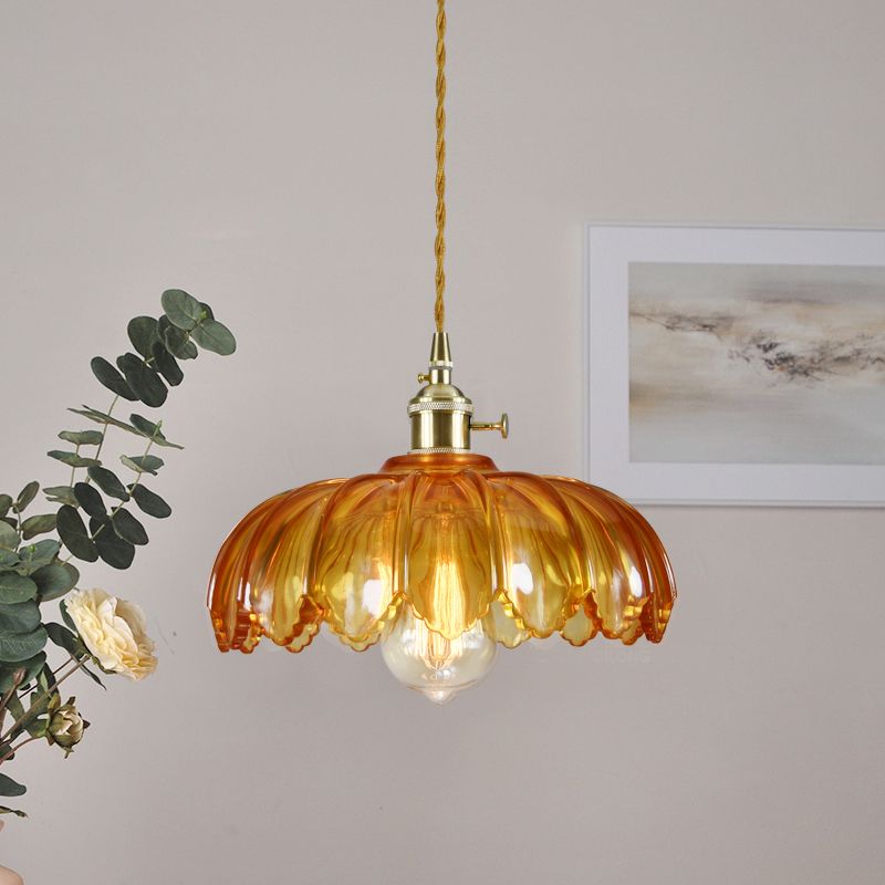 Brass and Glass Dome Ceiling Light