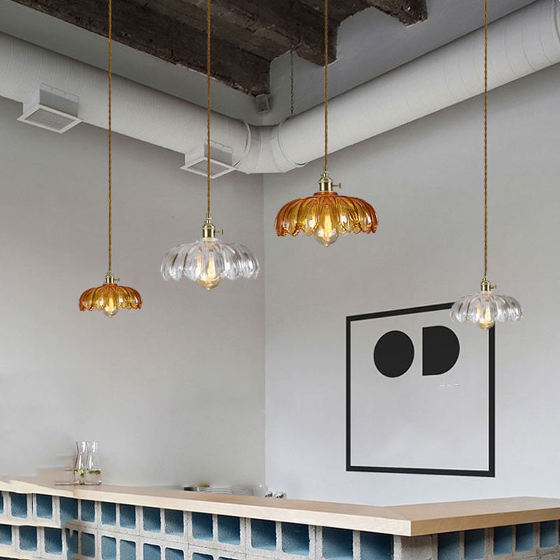 Brass and Glass Dome Ceiling Light