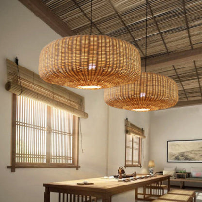 Symmetrical Woven Wicker Pendant