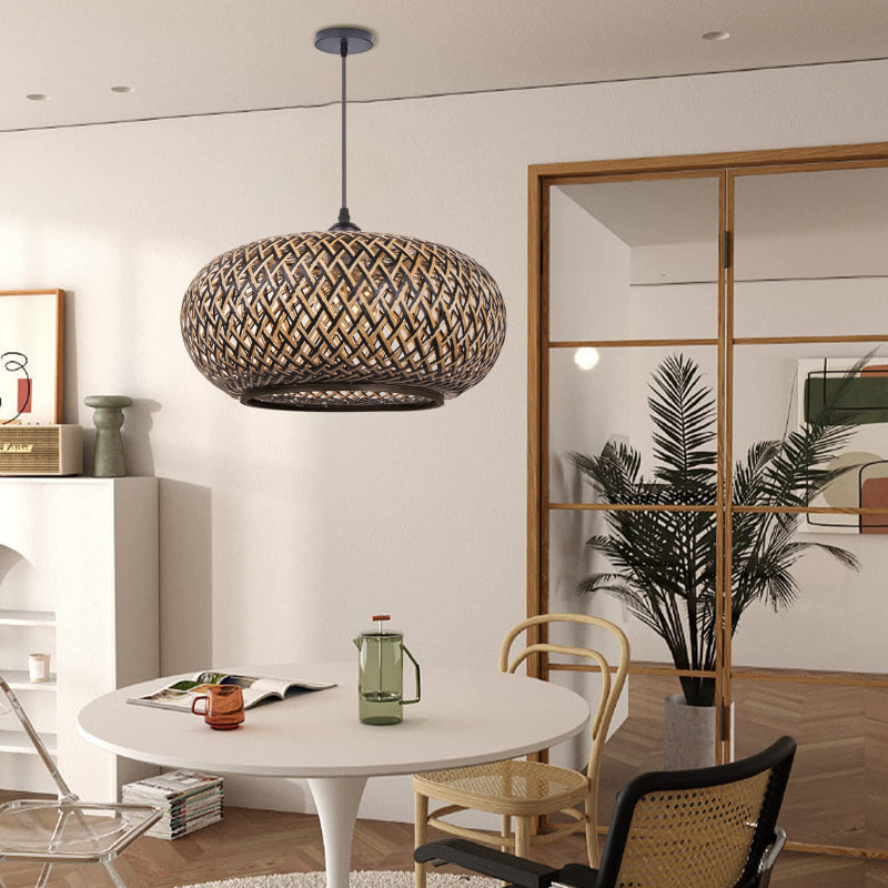 Boho Hanging Lamp with Bamboo Lampshade-[Modern pendant lighting for bedroom and living space]-Demolights UK