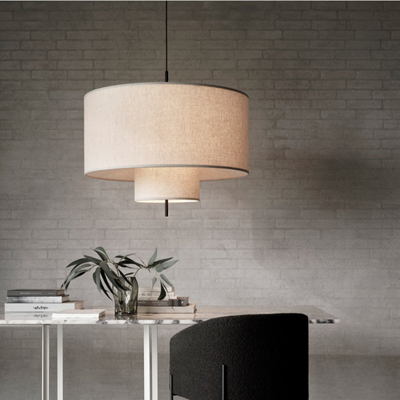 Modern Fabric Shade Pendant Lights Cylinder Shape-[Modern pendant lighting for bedroom and living space]-Demolights UK