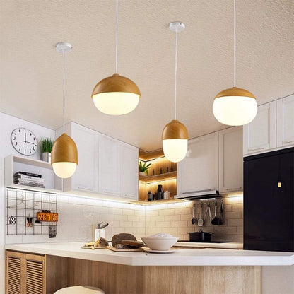 Acorn Wood-Grain Frosted Glass Pendant