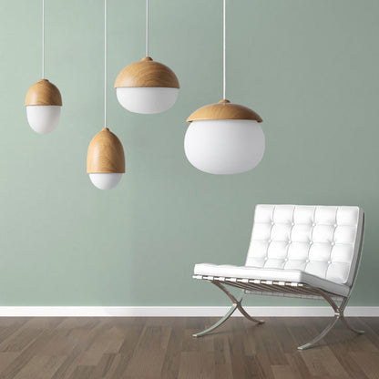 Acorn Wood-Grain Frosted Glass Pendant