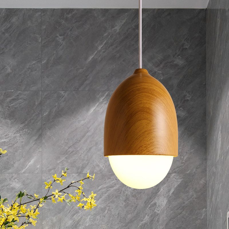 Acorn Wood-Grain Frosted Glass Pendant