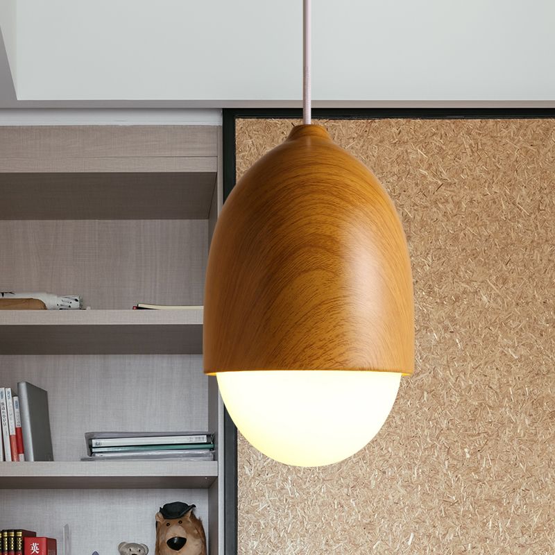 Acorn Wood-Grain Frosted Glass Pendant