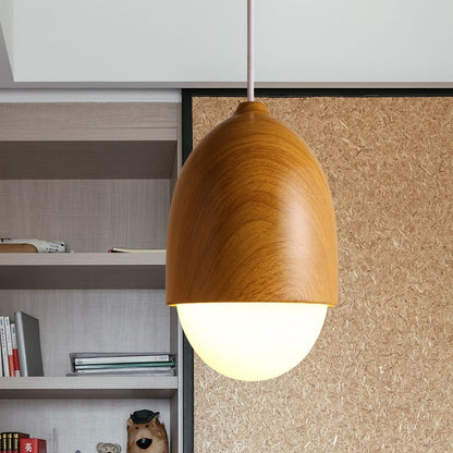 Acorn Wood-Grain Frosted Glass Pendant
