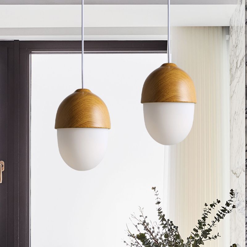 Acorn Wood-Grain Frosted Glass Pendant