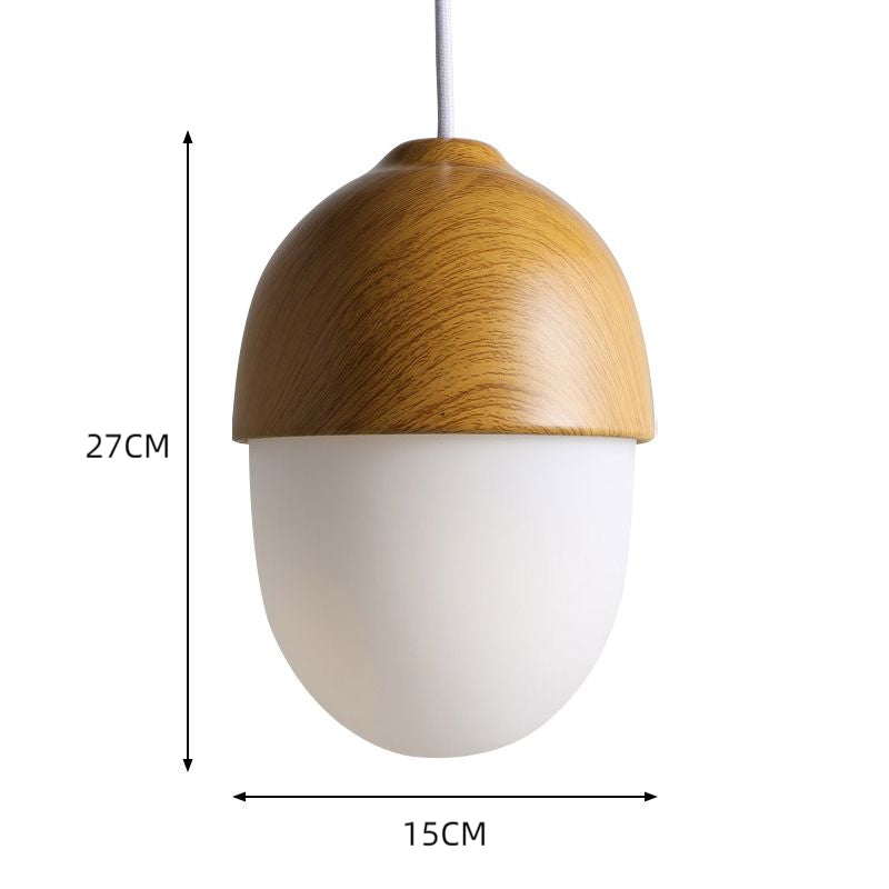 Acorn Wood-Grain Frosted Glass Pendant