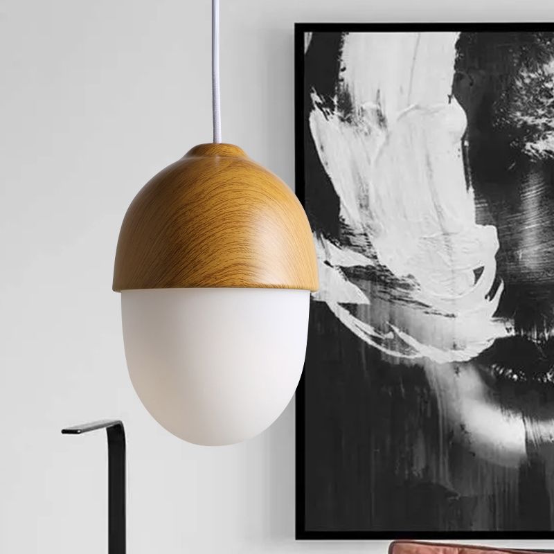 Acorn Wood-Grain Frosted Glass Pendant