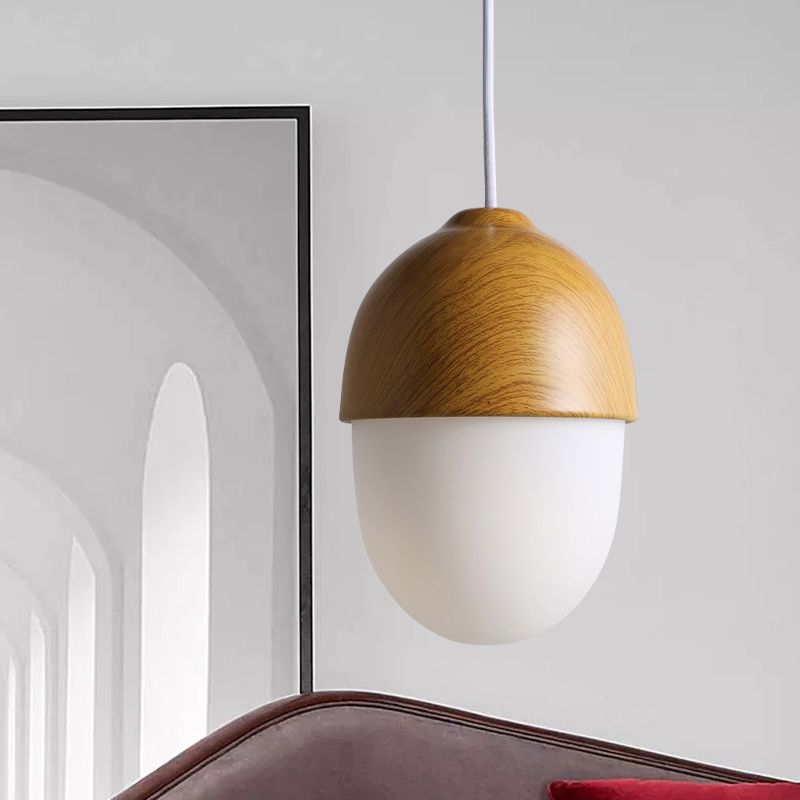 Acorn Wood-Grain Frosted Glass Pendant