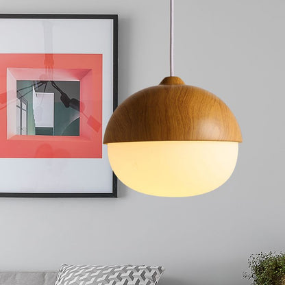 Acorn Wood-Grain Frosted Glass Pendant