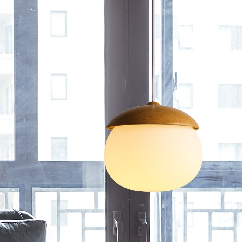 Acorn Wood-Grain Frosted Glass Pendant