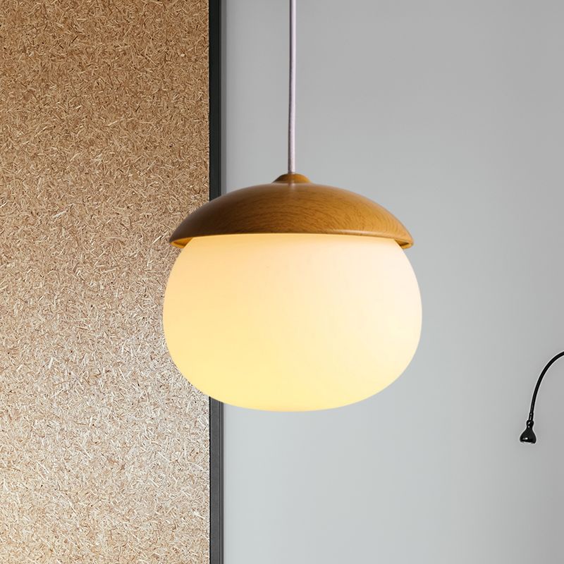 Acorn Wood-Grain Frosted Glass Pendant