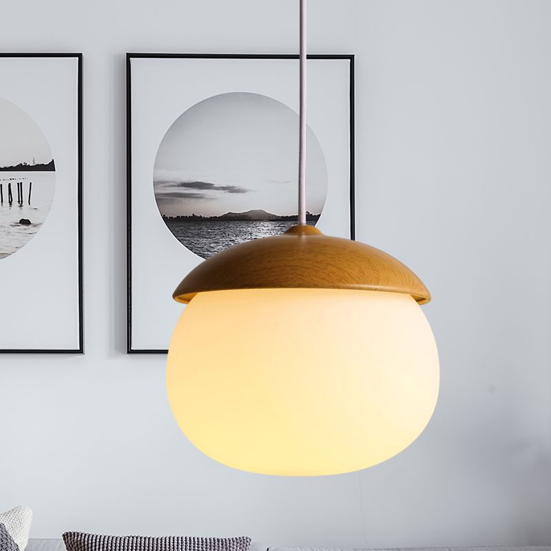 Acorn Wood-Grain Frosted Glass Pendant