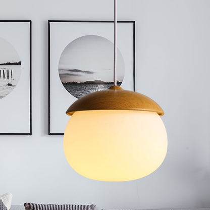 Acorn Wood-Grain Frosted Glass Pendant