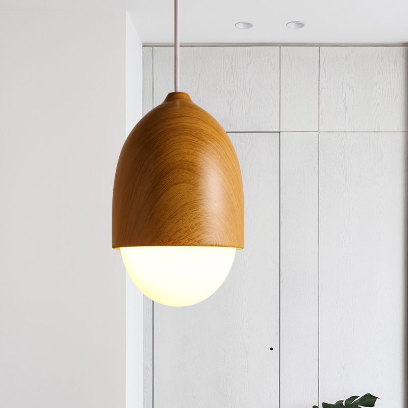 Acorn Wood-Grain Frosted Glass Pendant