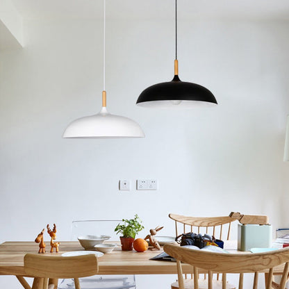 Wood and Metal Dome Pendant Light