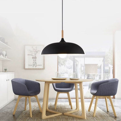 Wood and Metal Dome Pendant Light