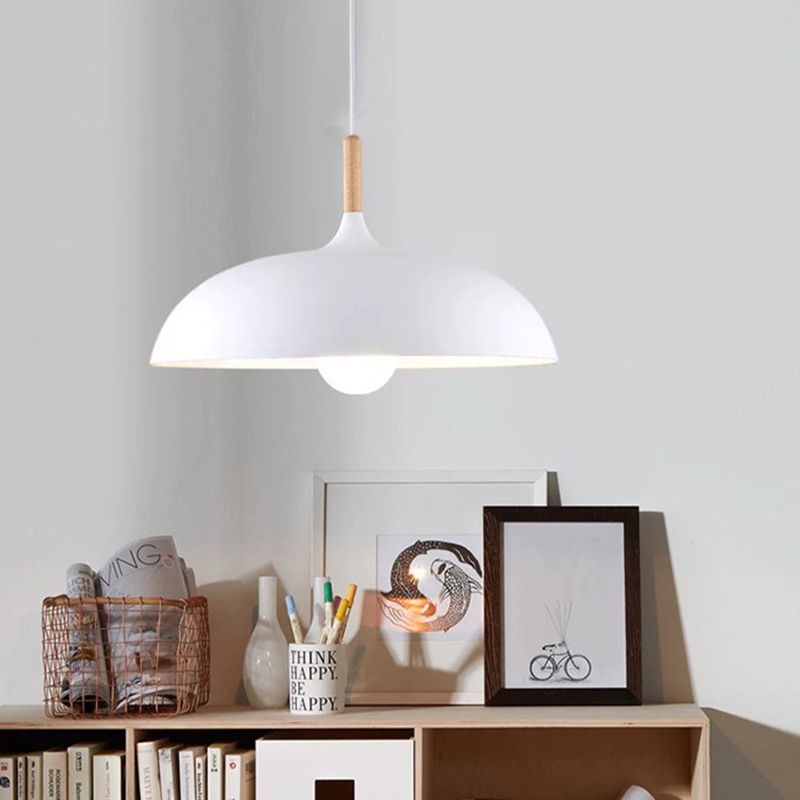 Wood and Metal Dome Pendant Light