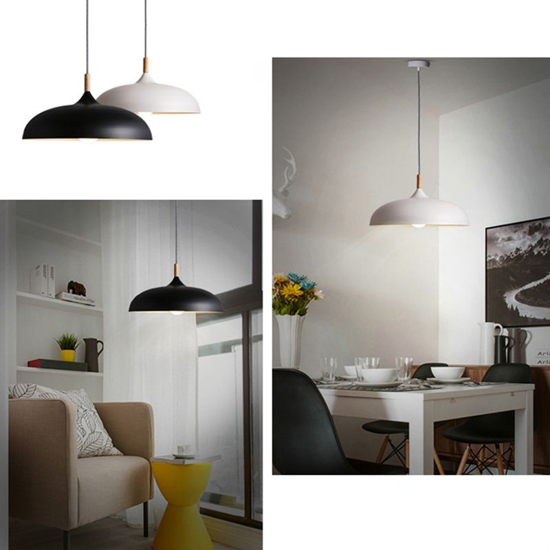 Wood and Metal Dome Pendant Light