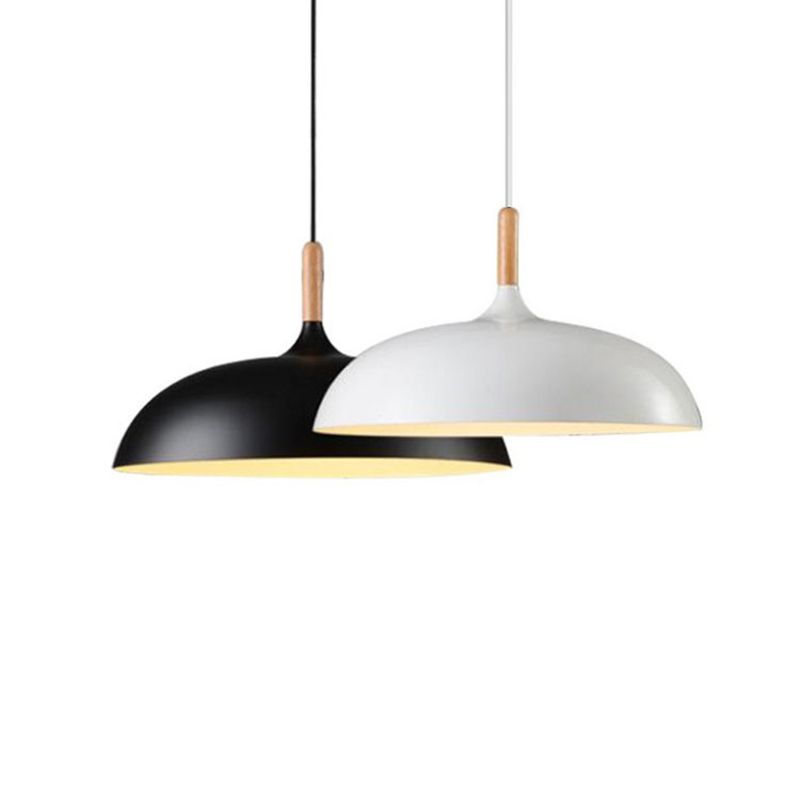 Wood and Metal Dome Pendant Light